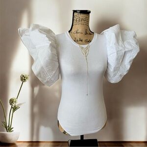 NEW-ZARA White Bodysuit Statement Sleeves-L